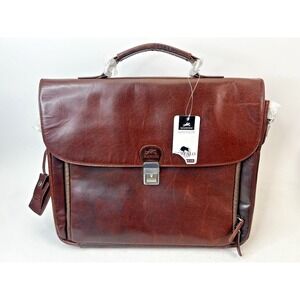 Mancini Buffalo Leather Double Compartment Briefcase for 15.6" Laptop / Tablet